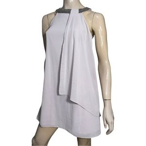 Coast 2 Pale Lavender Silver Beaded Embellished Halter Layered Chiffon Dress